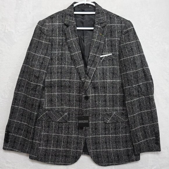 Proper Pair Men's Blazer Sport Coat Charcoal Window Pane Plaid Size XL NWT